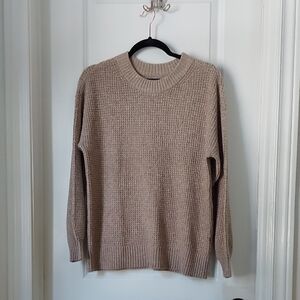 American Eagle Outfitters Women's Beige Waffle Knit Crewneck Sweater